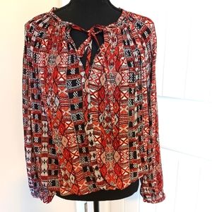 BB Dakota Women's Southwestern Geometric Peasant Blouse Sz Med